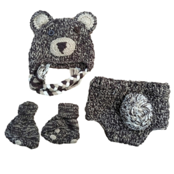 BABY Bear Hat, Diaper Cover & Booties,  Photo Prop  O/S 0-3m - Picture 5 of 7